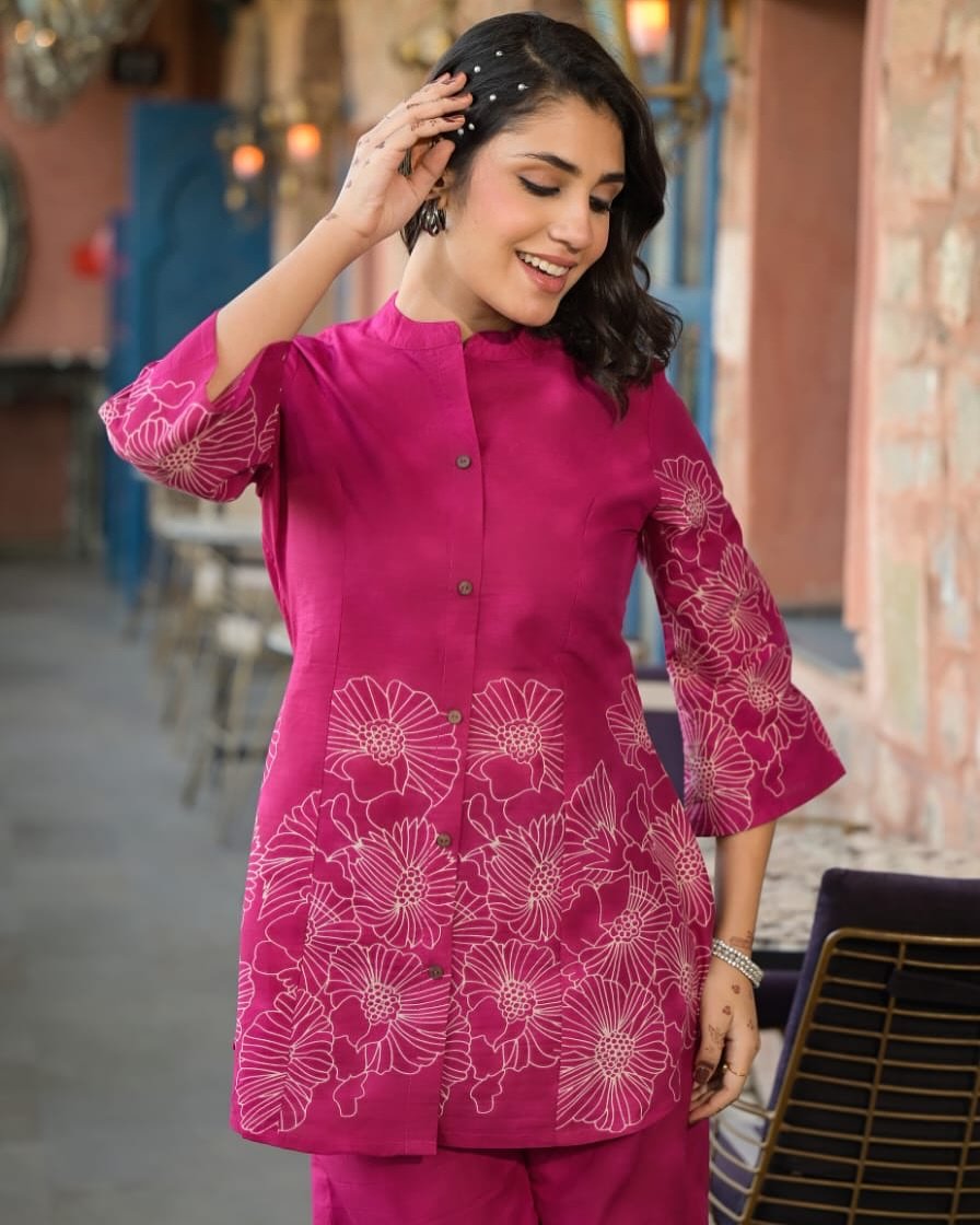 Pink Printed Cotton Co-Ord Kurta Set